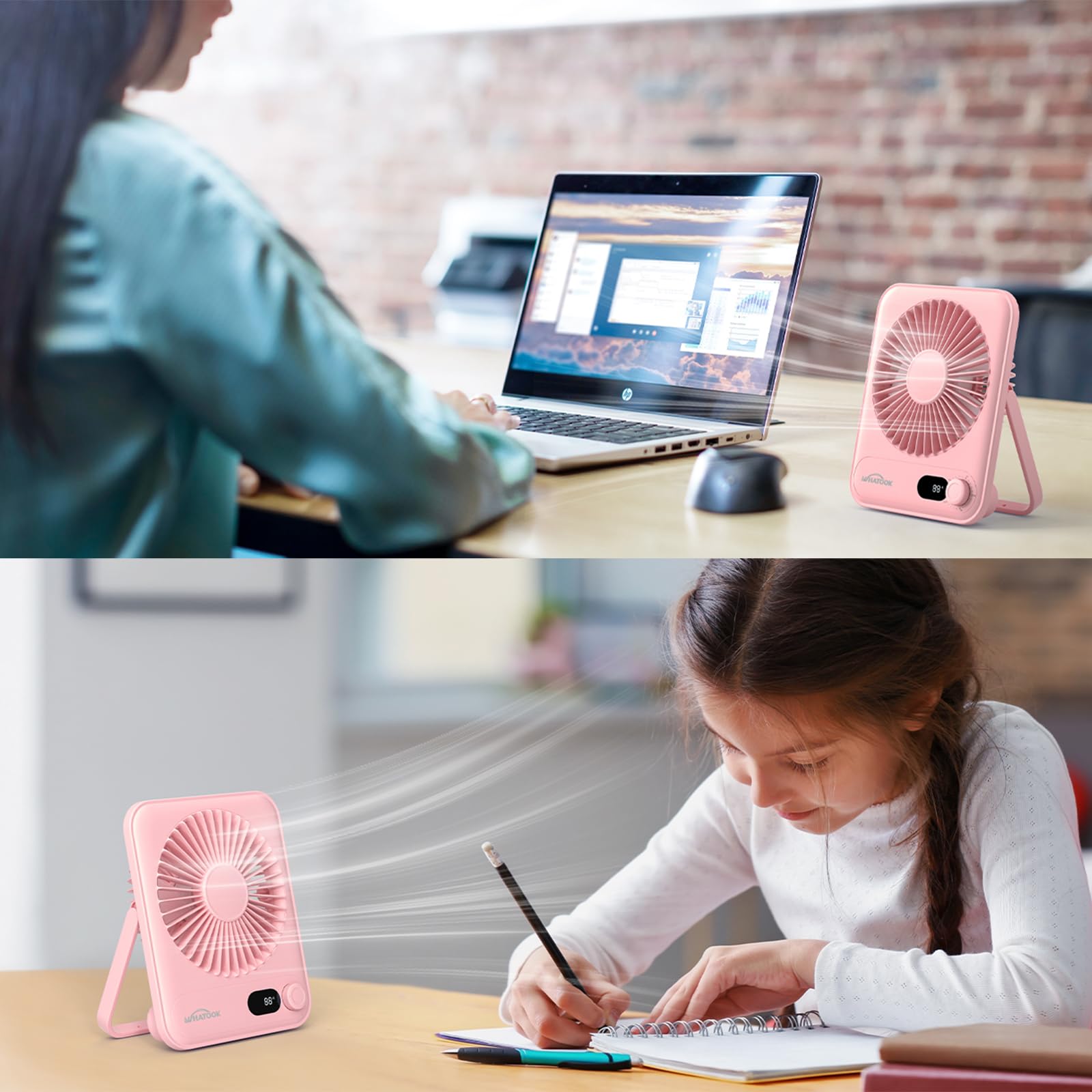 WHATOOK desk fan 2-pack stepless control for exact breeze.