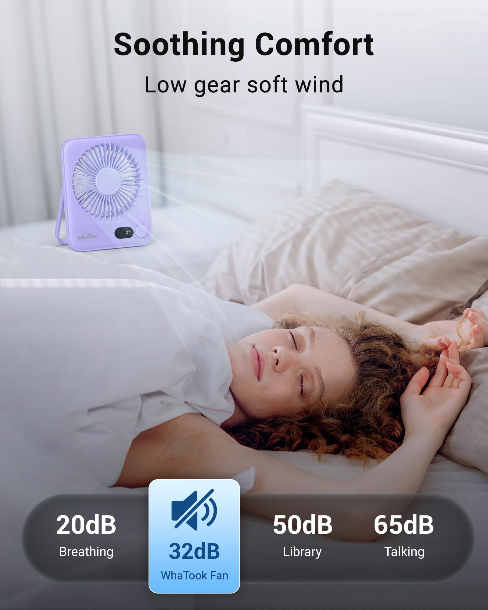 WHATOOK desk fan 2-pack folded stand demonstrates 180° adjustability for flexible use.