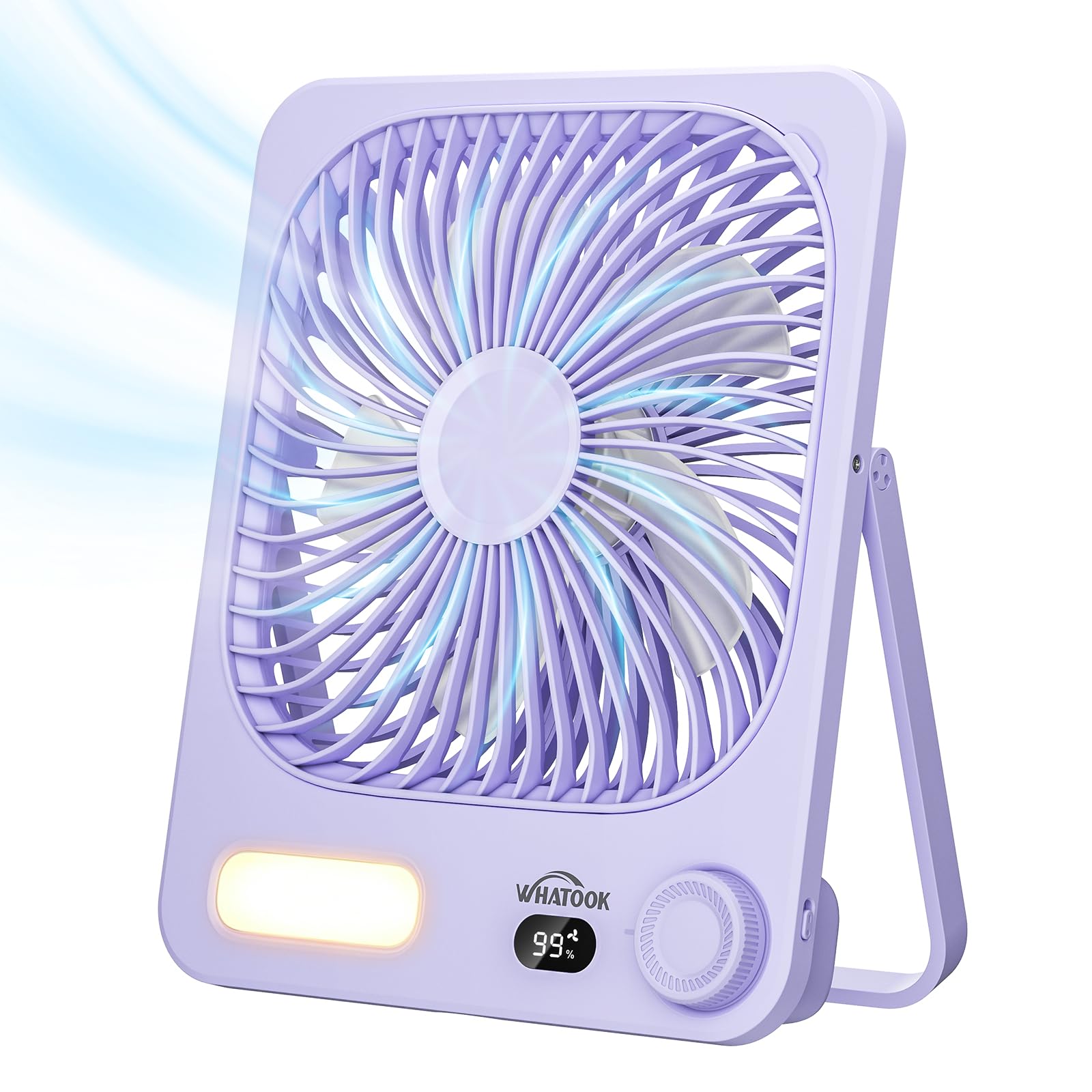 Whatook large travel desk fan night light front view, compact cooling on home or travel desks