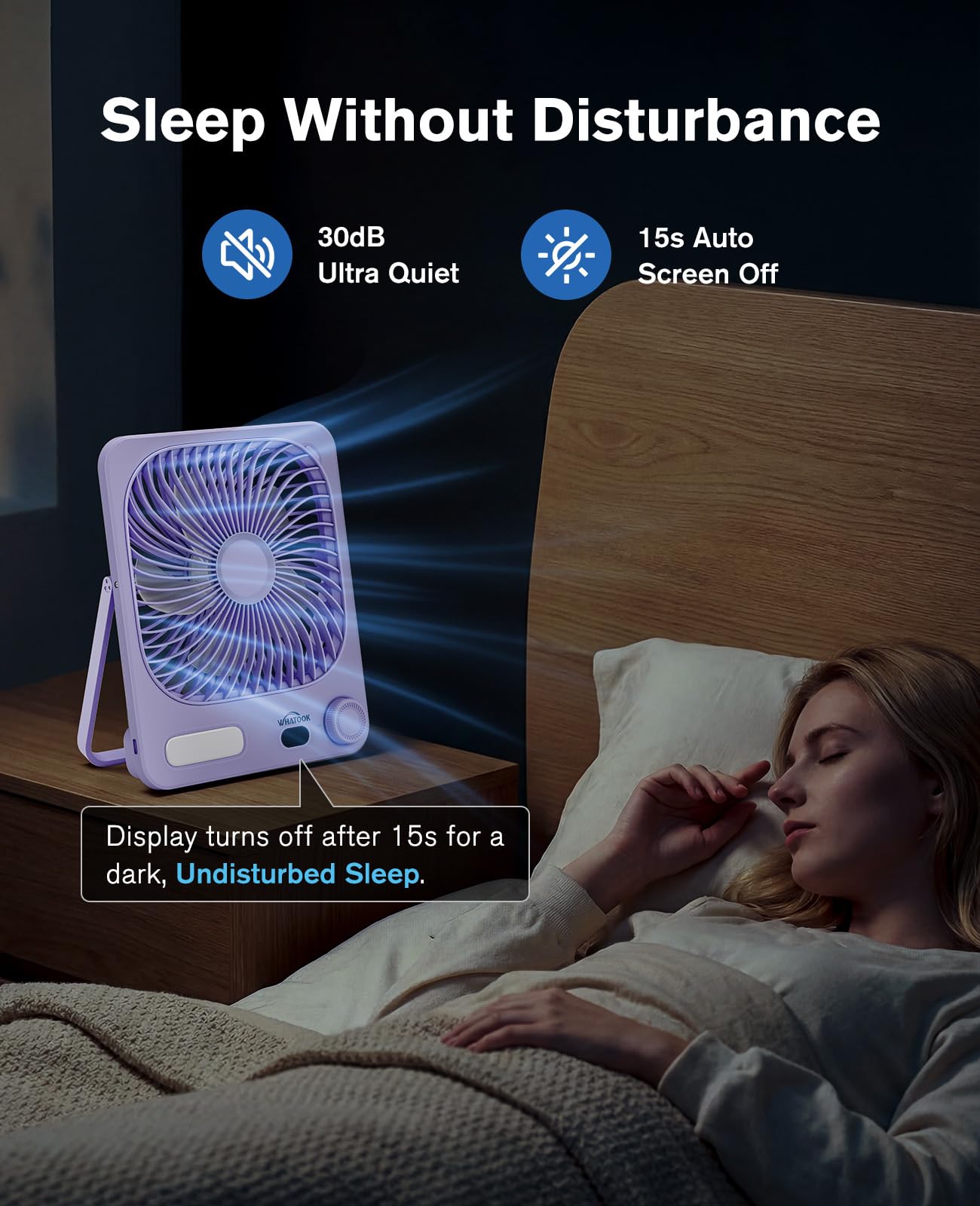 Whatook quiet operation desk fan purple, ultra-silent for sleep or study