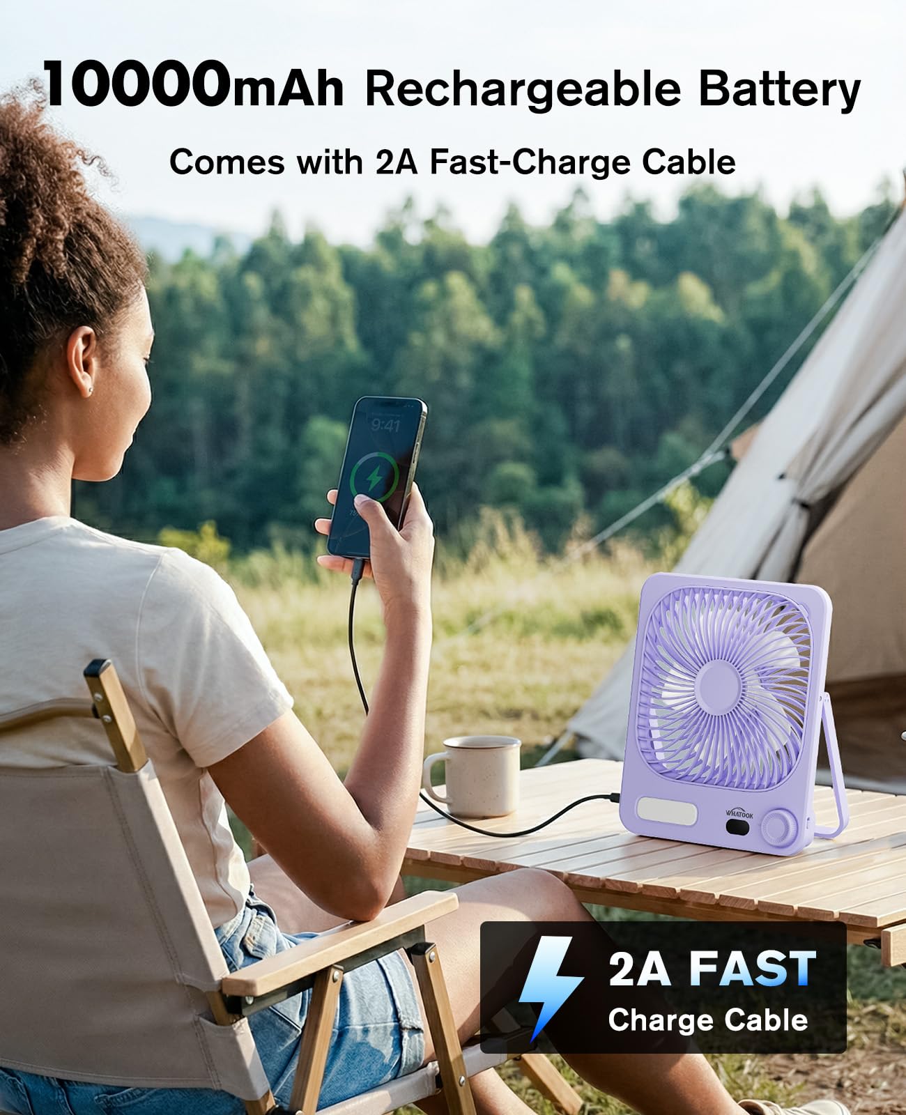 Whatook warm light desk fan purple, illuminated controls for cozy evenings