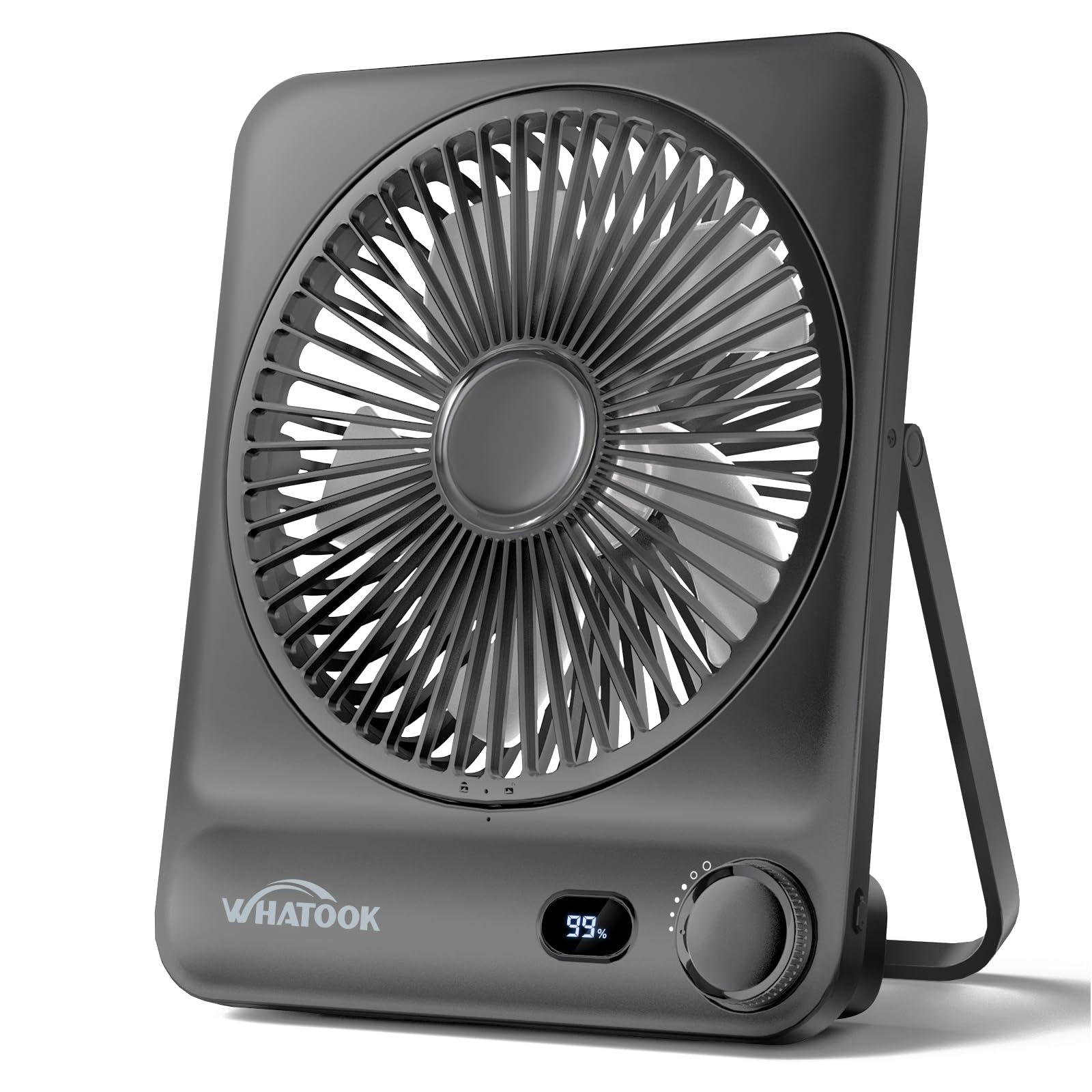 Whatoook large travel desk fan delivers long battery life for all-day cooling.