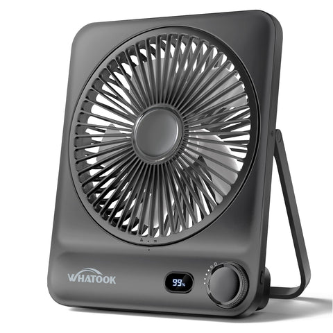 Whatoook large travel desk fan delivers long battery life for all-day cooling.