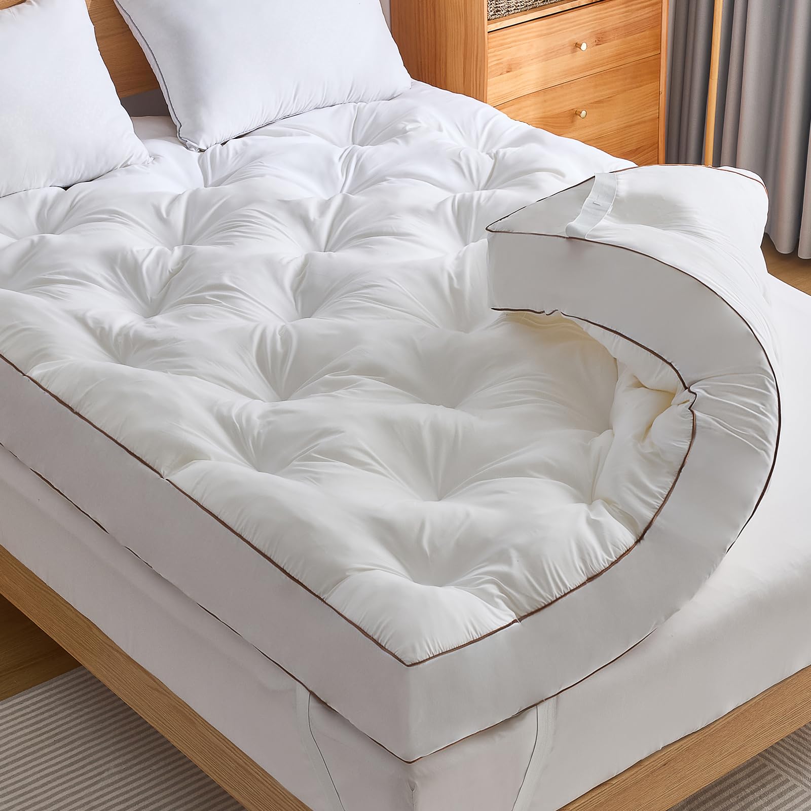 WhatsBedding 4-inch memory foam topper fabric close-up highlighting breathable cover.