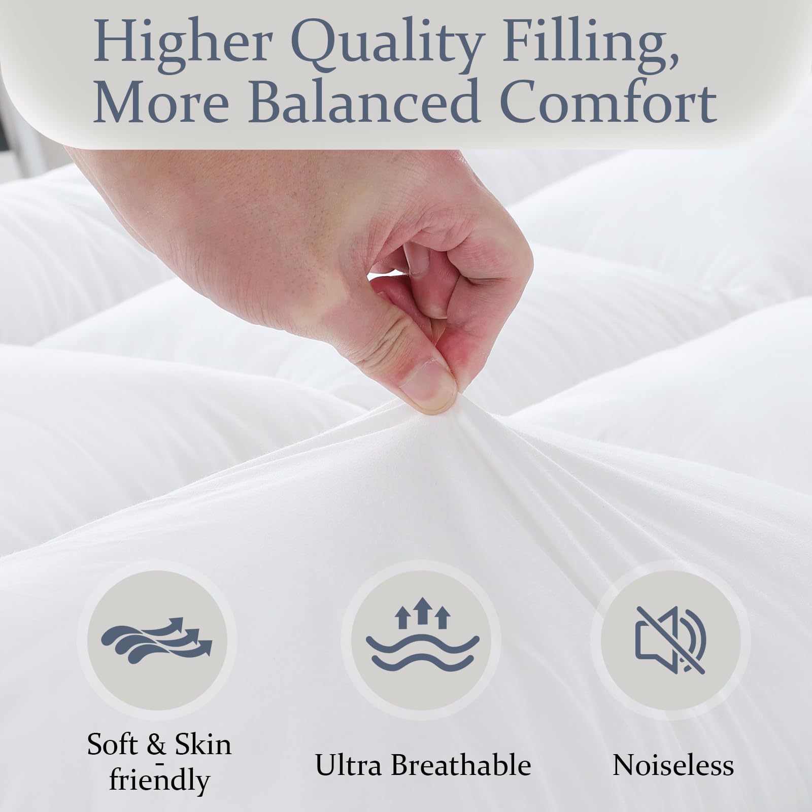 WhatsBedding king topper fluffy memory foam visible inside for plush cushioning.