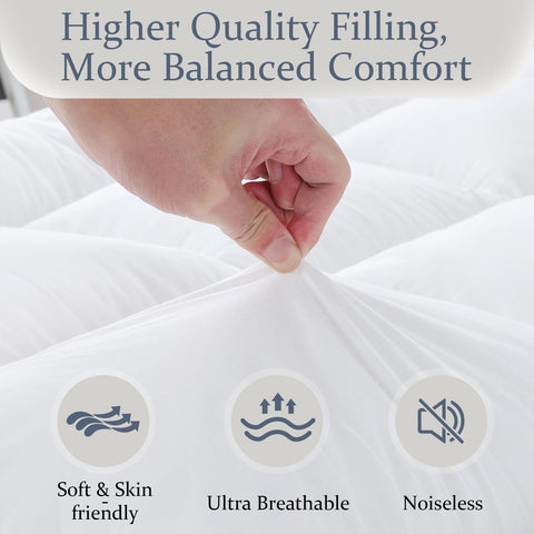 WhatsBedding king topper fluffy memory foam visible inside for plush cushioning.