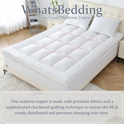 WhatsBedding king topper plaid quilting shows even filling distribution.