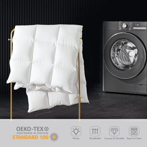 WhatsBedding all-season comfort image shows warmth in winter and coolness in summer