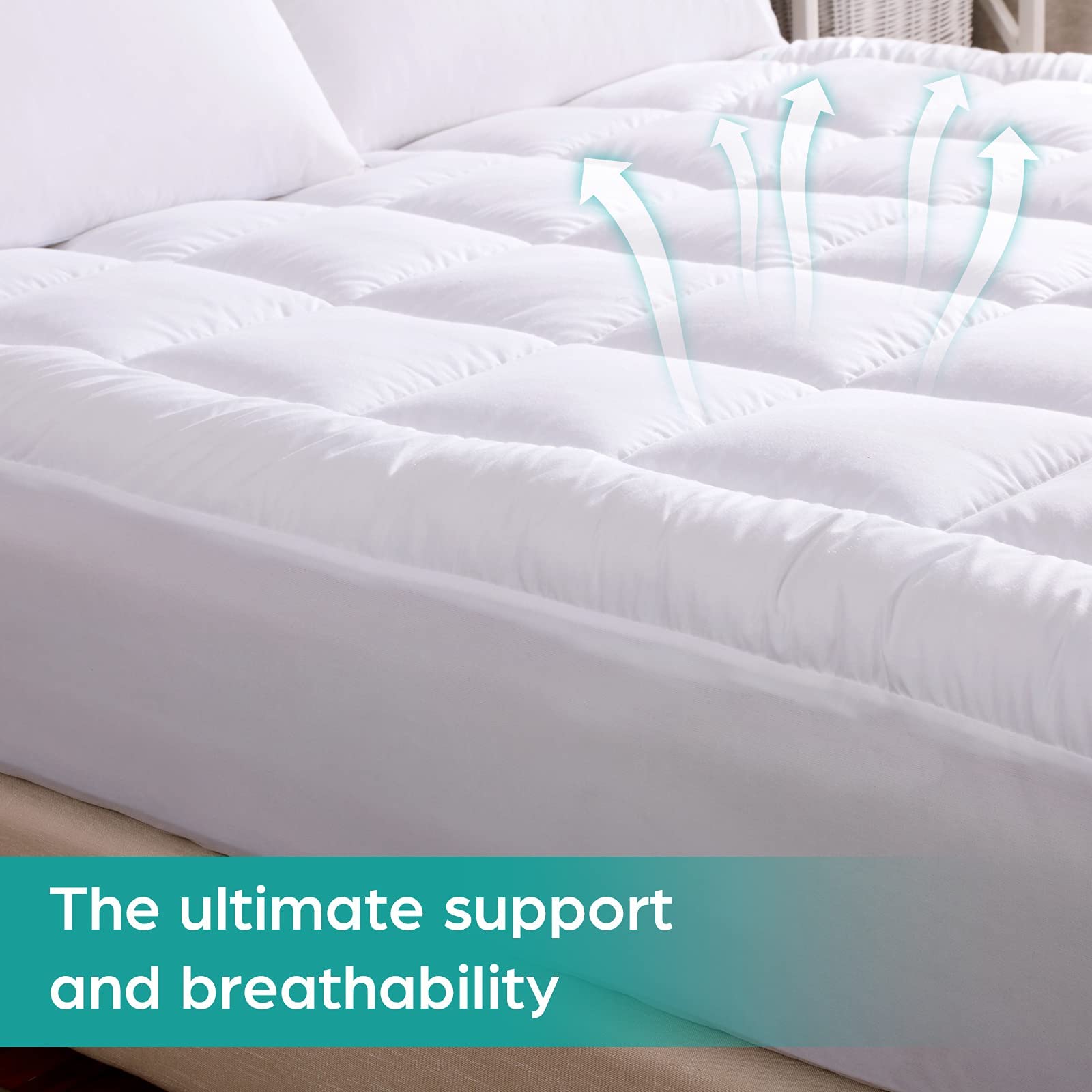 WhatsBedding anti-slip queen mattress pad helps prevent shifting at night.