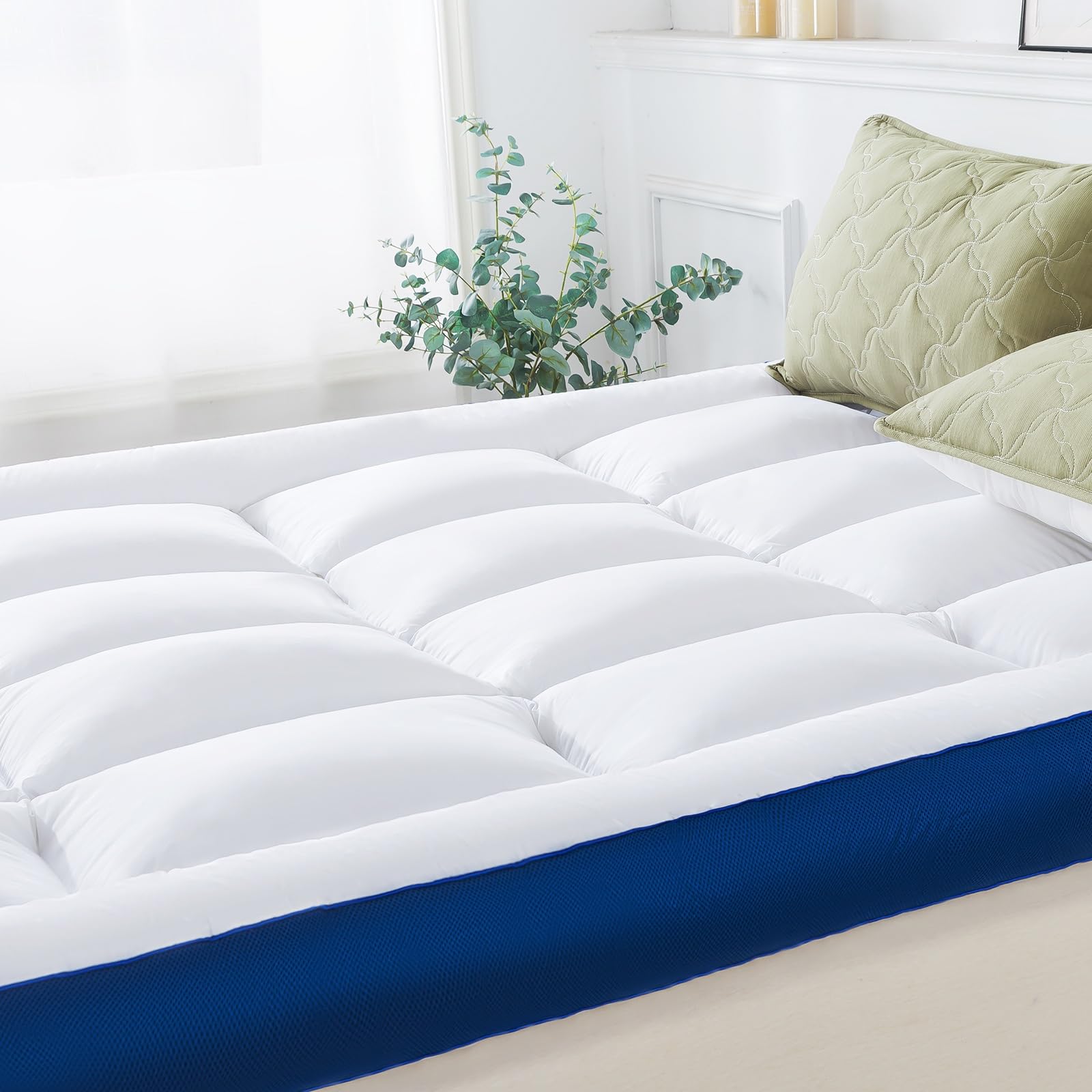 WhatsBedding elastic straps secure topper for snug, movement-free nights.