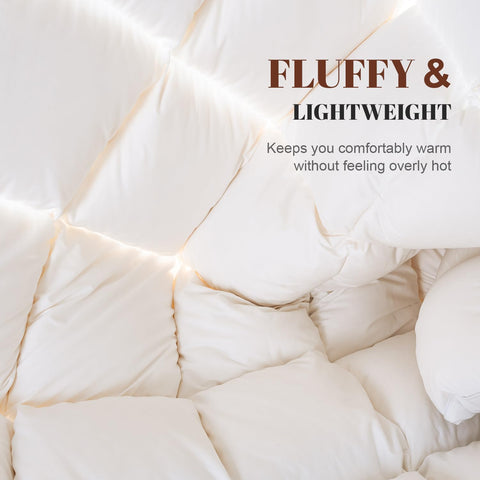 WhatsBedding feather comforter cotton cover feels ultra soft, breathable, hotel like.