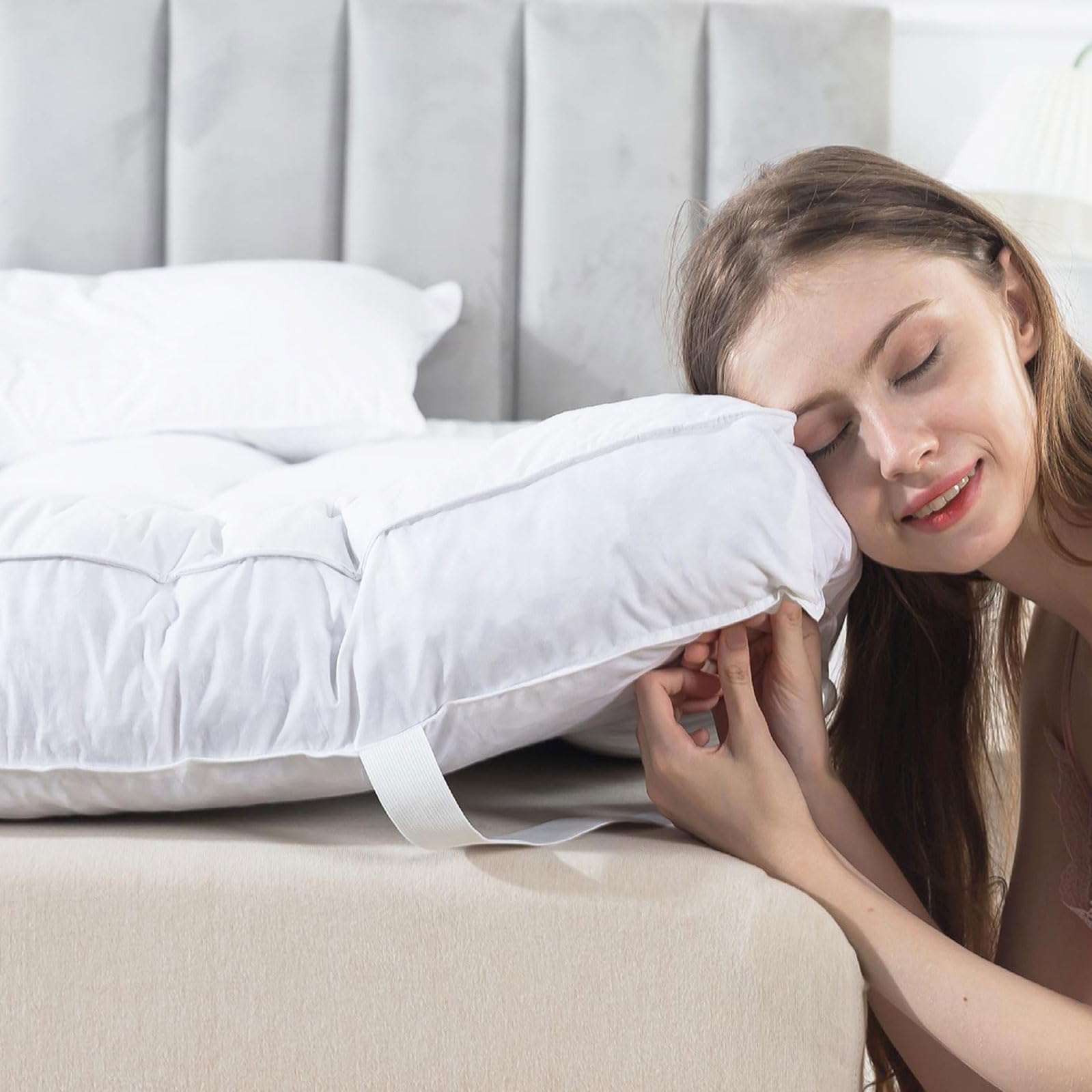 WhatsBedding feather topper with cotton cover for cooling comfort