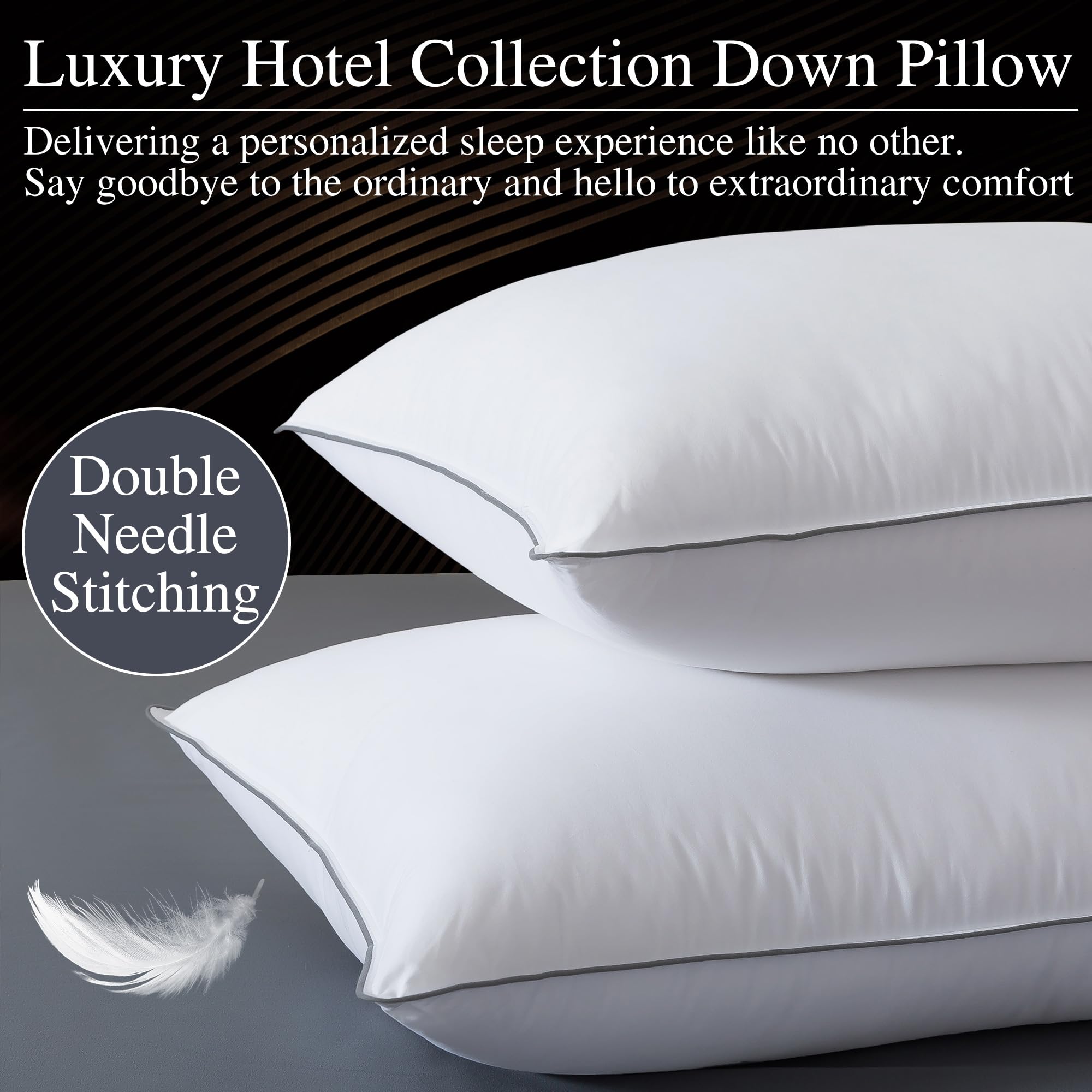 WhatsBedding goose down pillows queen front view close-up of fluffy filling for comfort.
