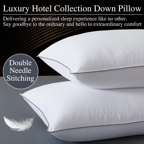 WhatsBedding goose down pillows queen front view close-up of fluffy filling for comfort.