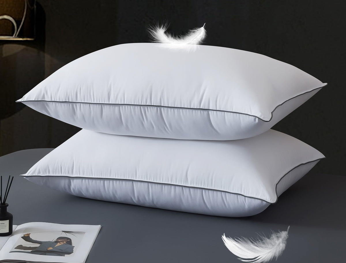 WhatsBedding goose down pillows queen 2-pack front view shows plush luxury for deep sleep.