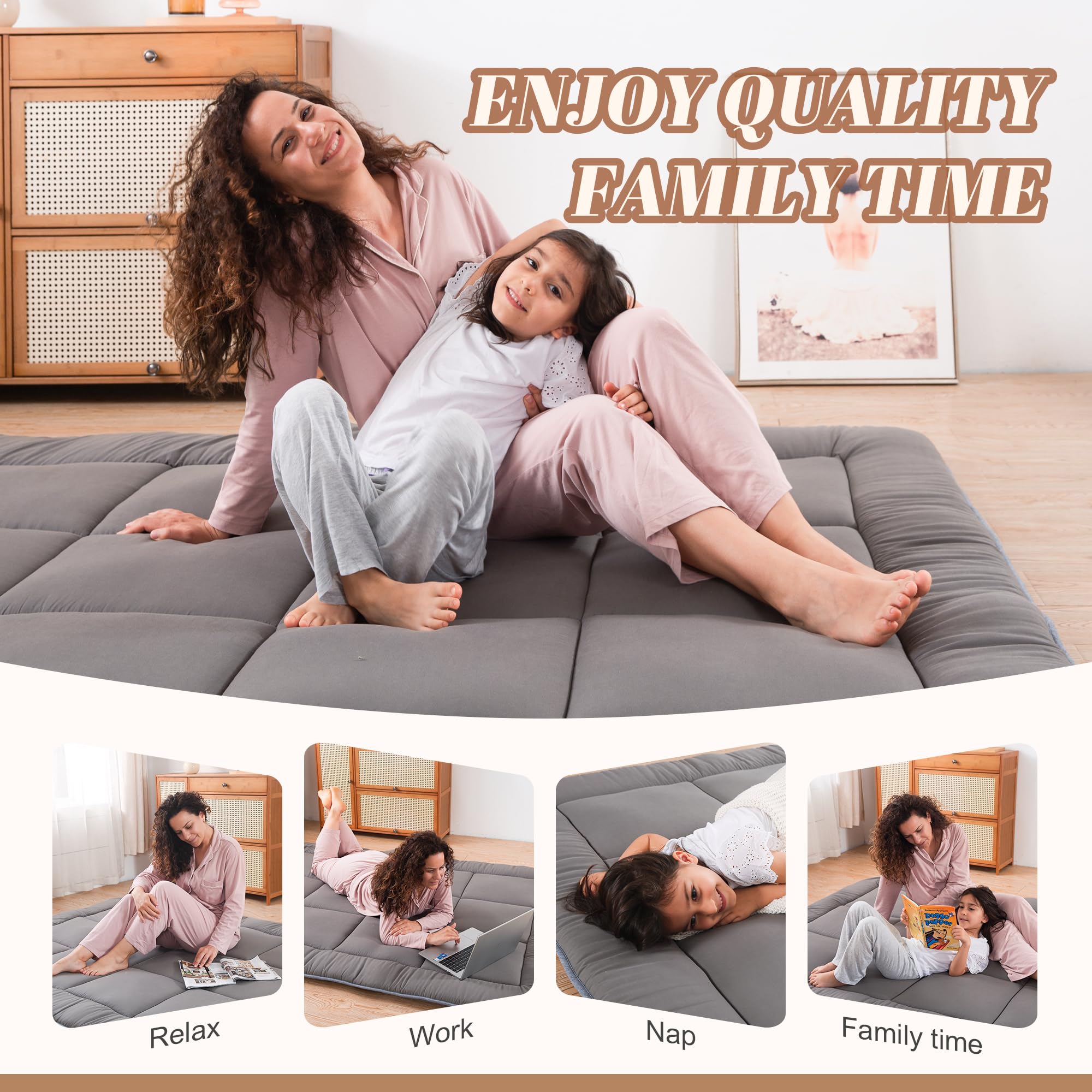 WhatsBedding Japanese floor mattress 3-inch thickness supports versatile lounging
