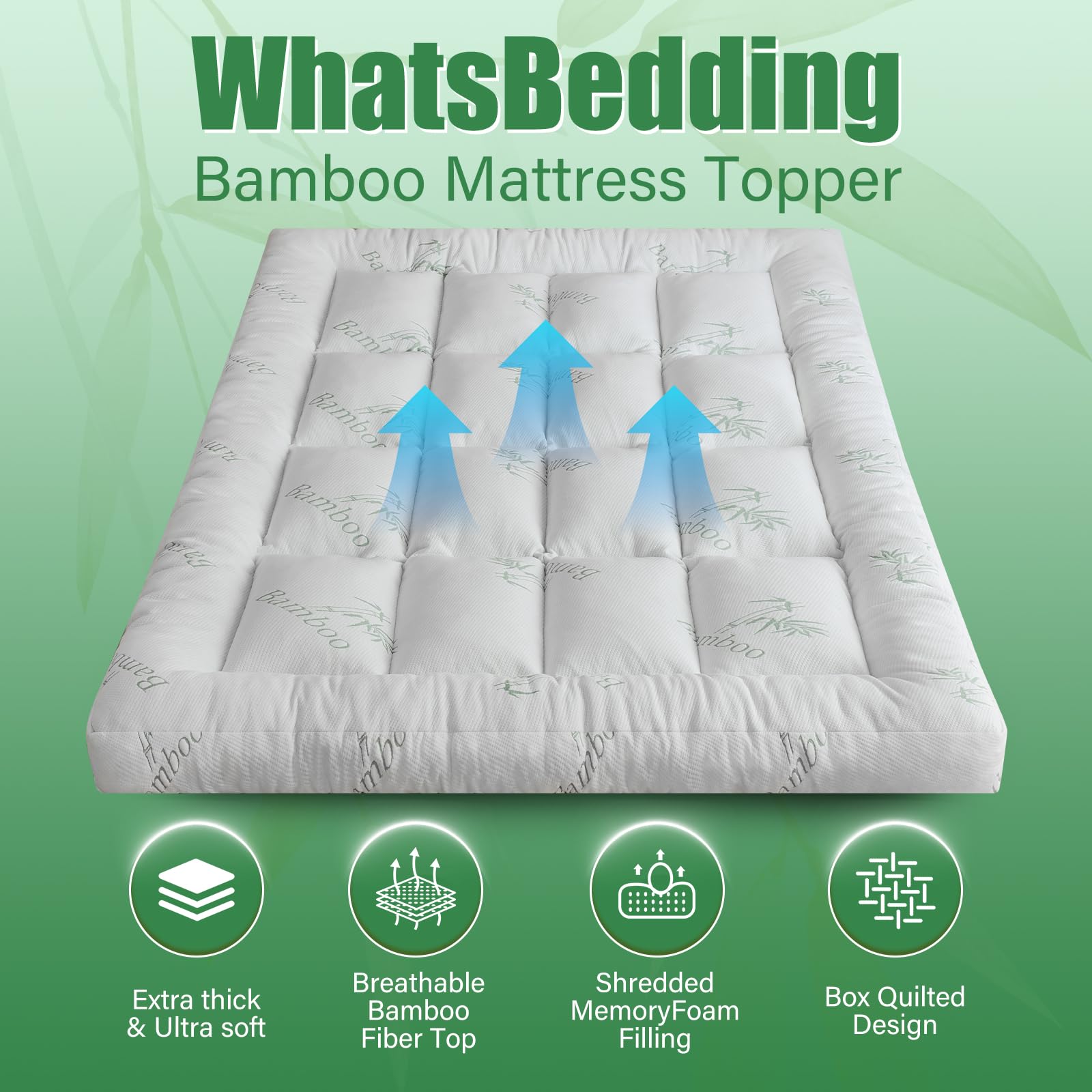 WhatsBedding king topper elastic straps secure to mattress edge