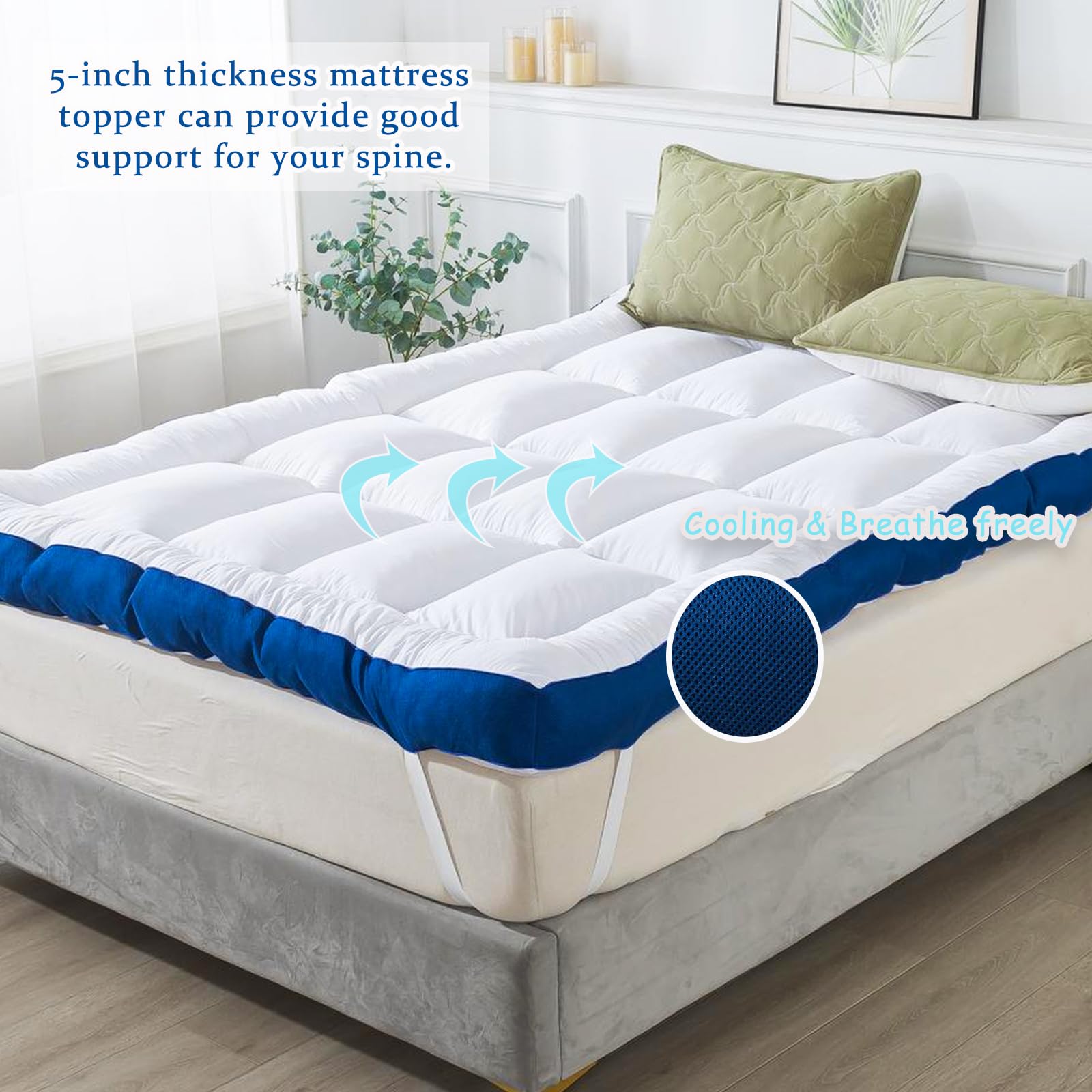 WhatsBedding memory foam pillow top adds gentle contouring and cooling.