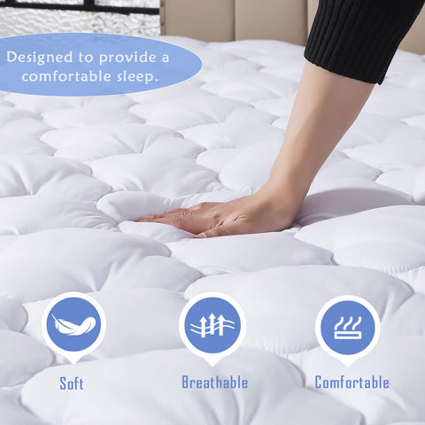 WhatsBedding Queen mattress pad demonstrates 8–16 inch depth compatibility