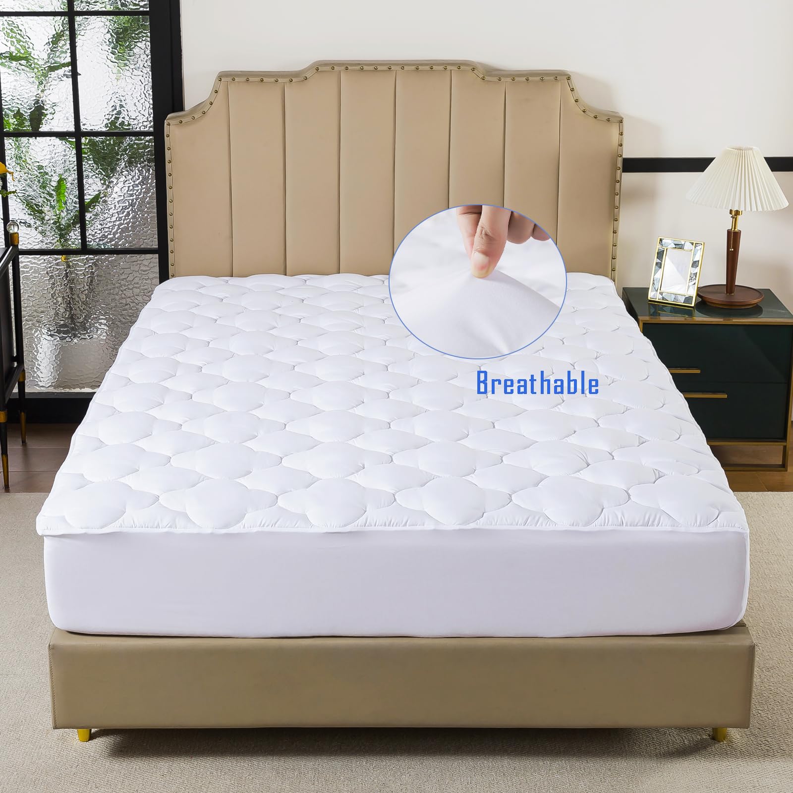 WhatsBedding Queen pad showing deep-pocket skirt for secure fit
