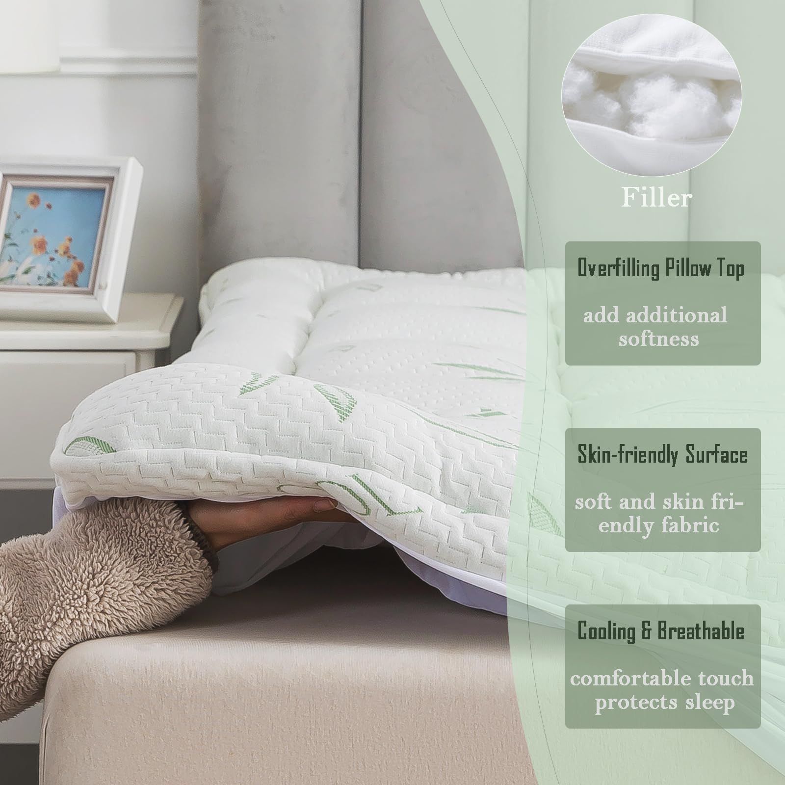 WhatsBedding Queen Topper with elastic sides securing on thick mattresses