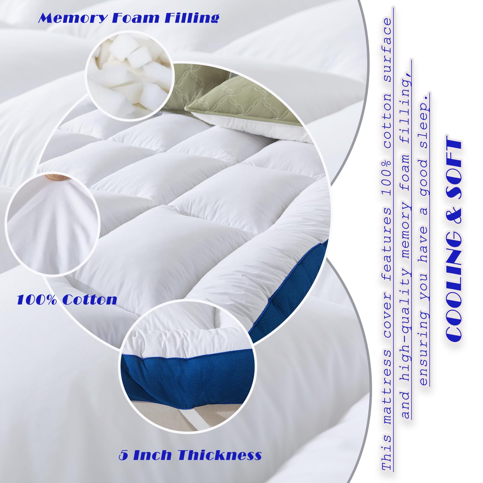 WhatsBedding 5-inch thickness cushions joints for a softer sleep surface.