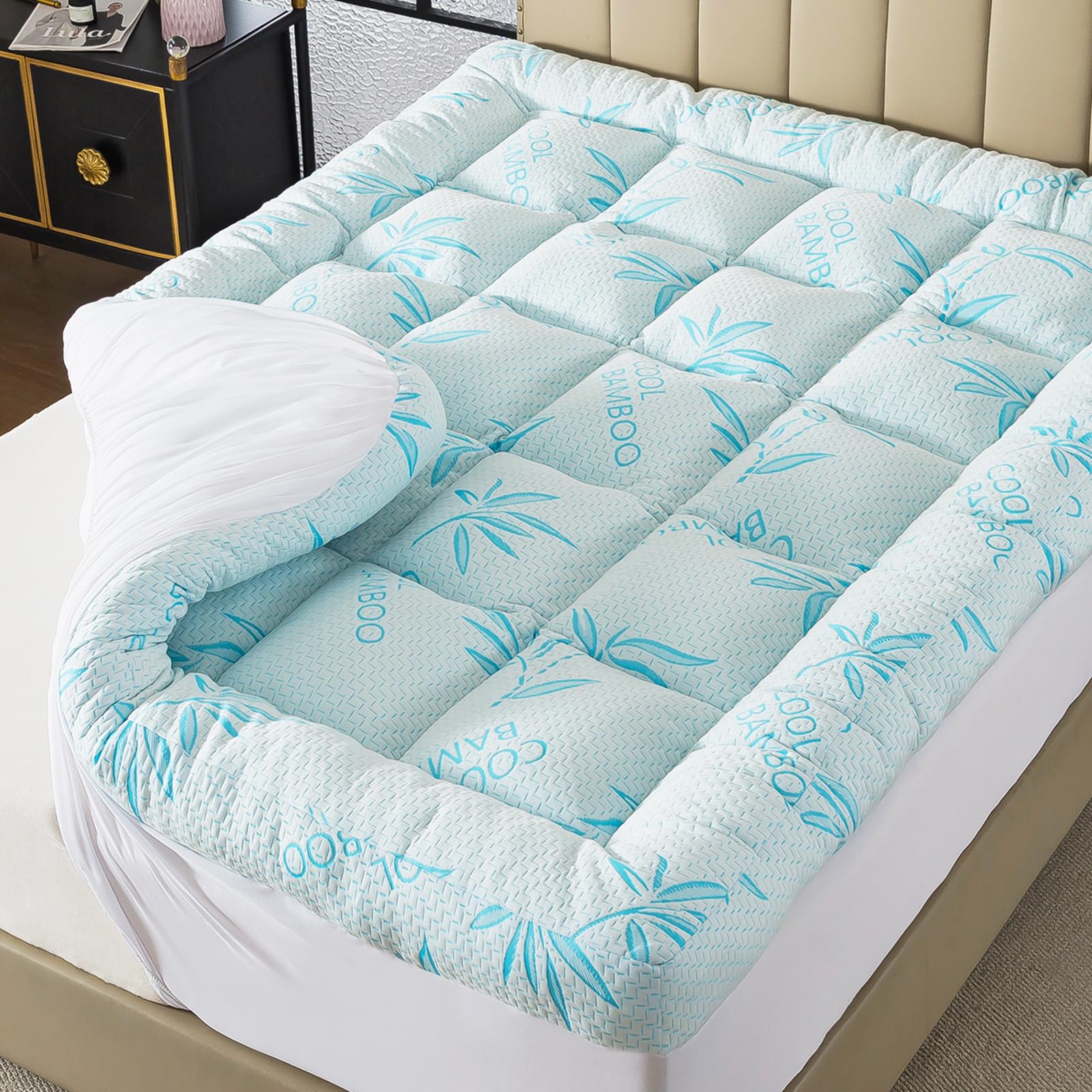 WhatsBedding 5 inch full topper with bamboo viscose offers breathable cooling for warm nights.