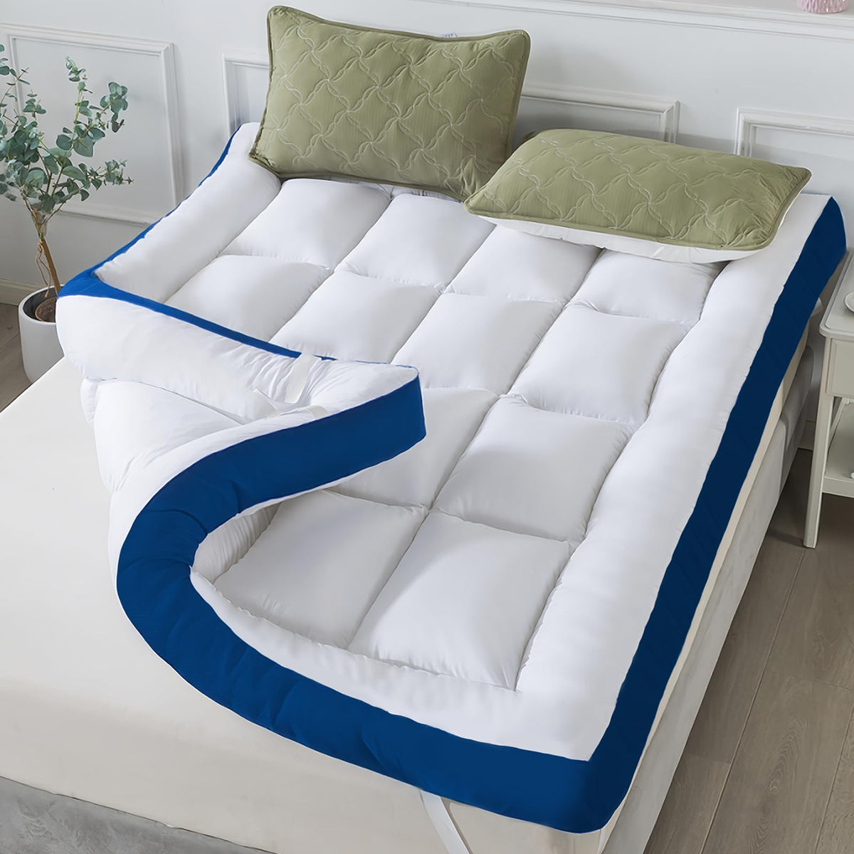 WhatsBedding 5-inch twin topper on a bed delivers plush comfort and support.