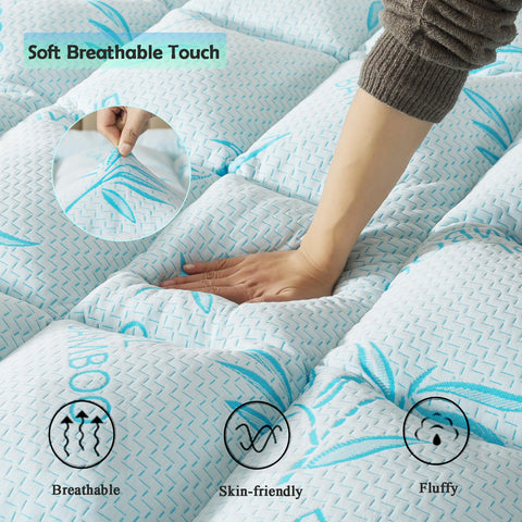WhatsBedding topper demonstrates universal fit with non-slip design on mattress.