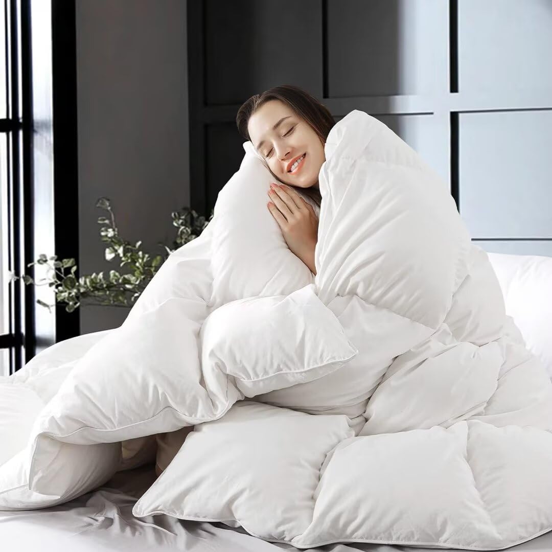 WhatsBedding white queen comforter packshot highlighting premium fill and plush loft