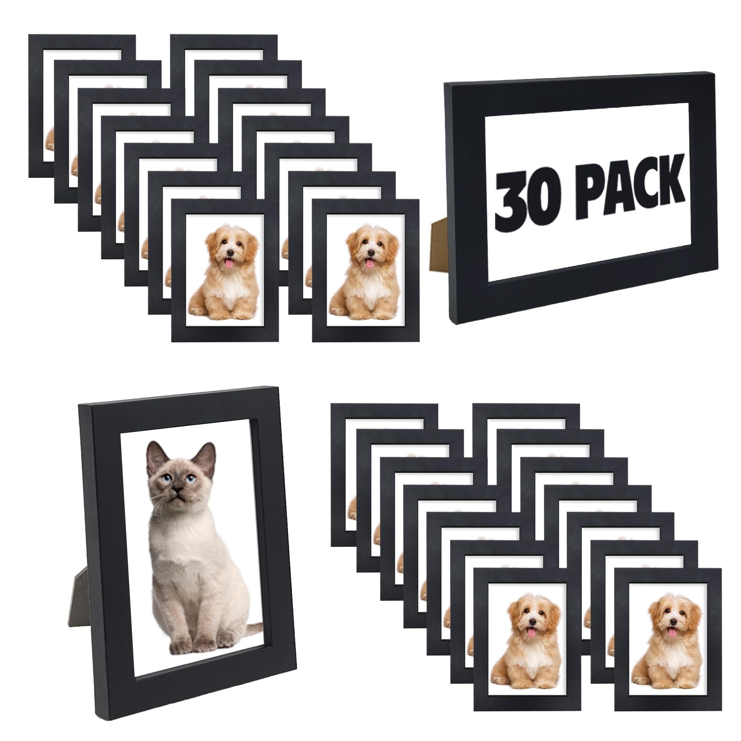 WHEATHUSK 30-pack black wood frames for versatile wall or table display.