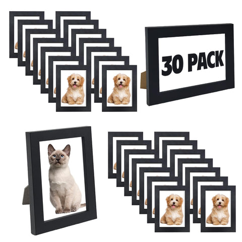 WHEATHUSK 30-pack black wood frames for versatile wall or table display.
