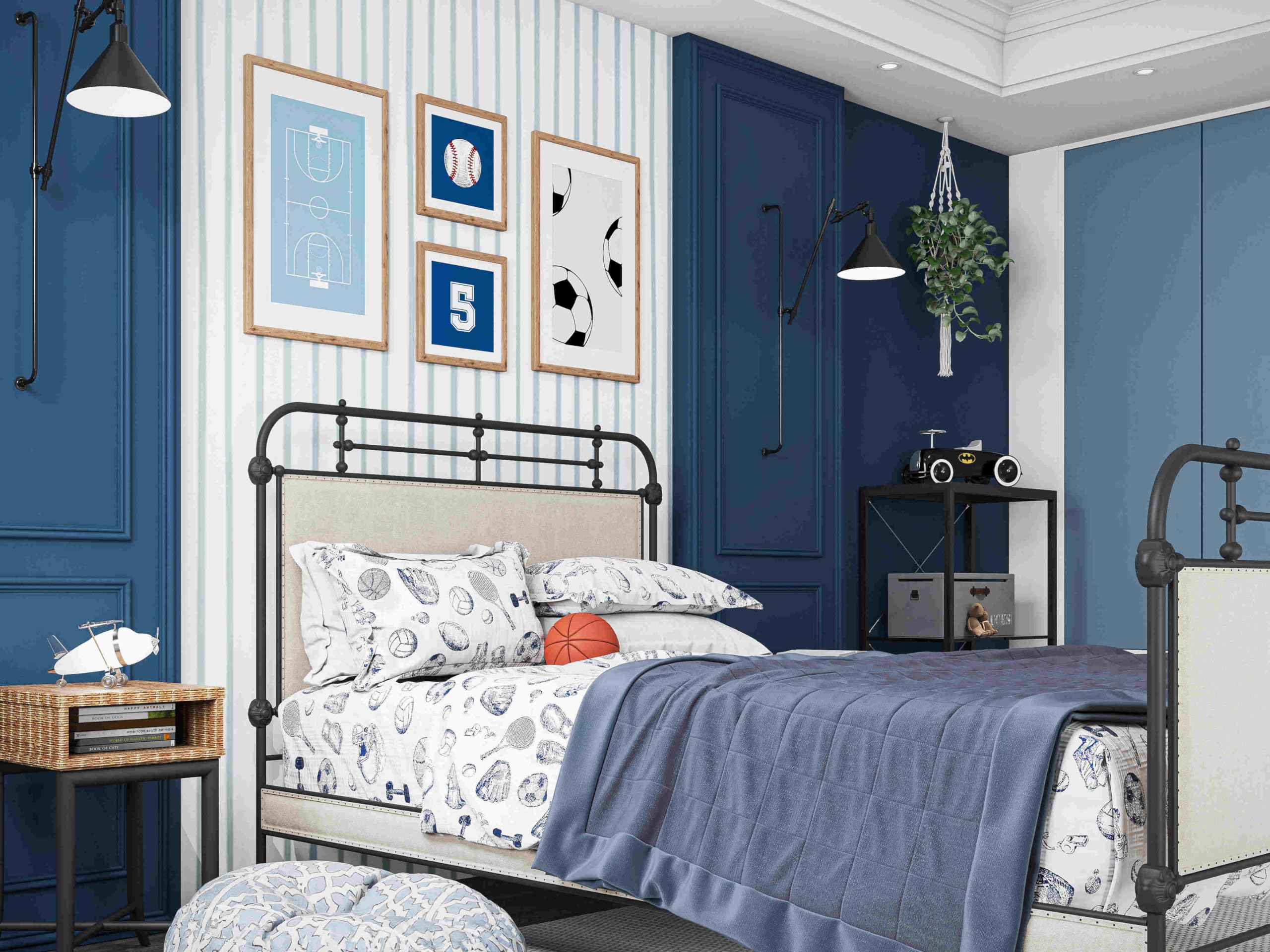 Where The Polka Dots Roam football-themed bedding brings bold color to teen sports rooms