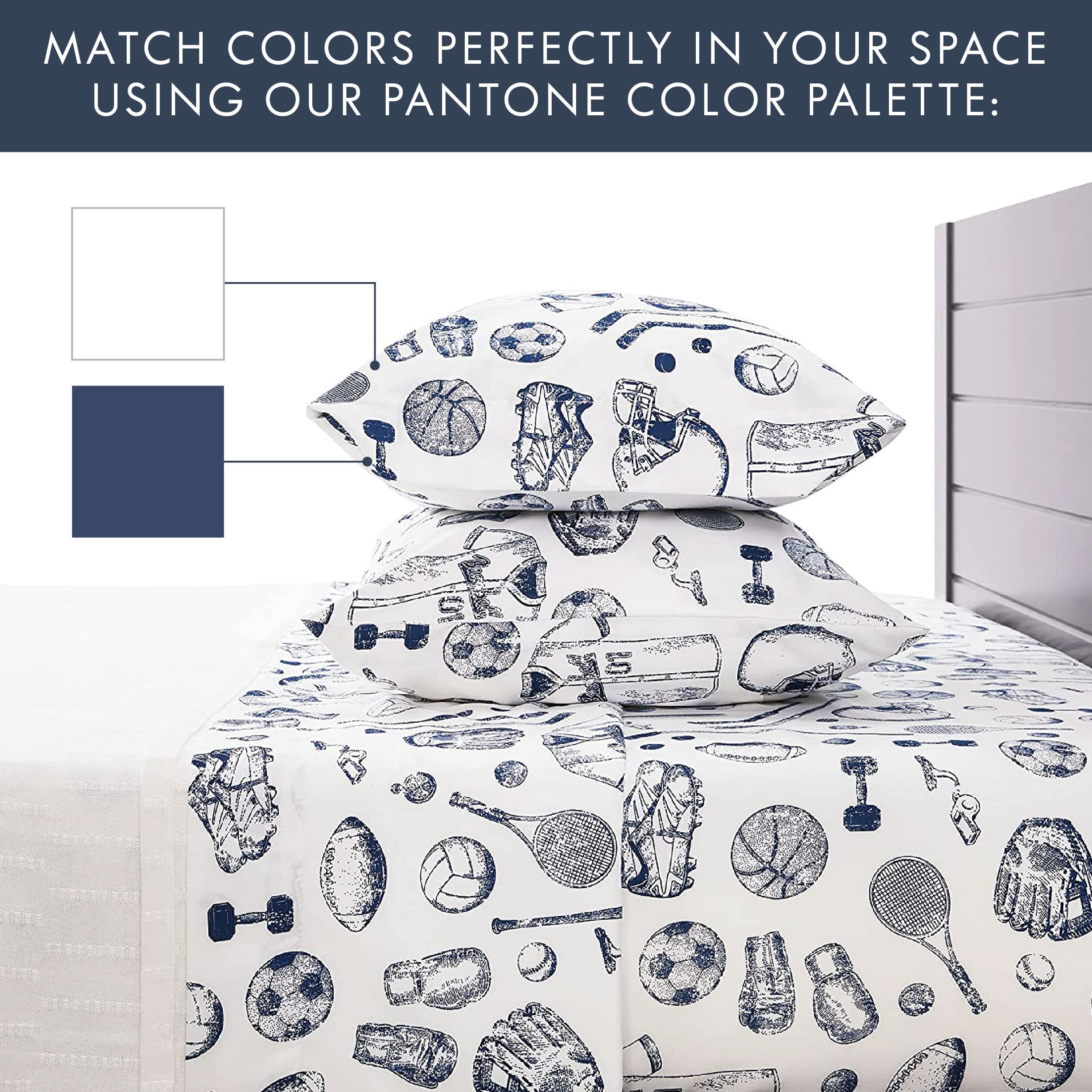 Where The Polka Dots Roam soccer-themed sheets create playful energy in kid bedrooms