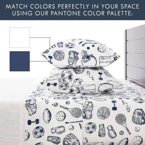 Where The Polka Dots Roam soccer-themed sheets create playful energy in kid bedrooms