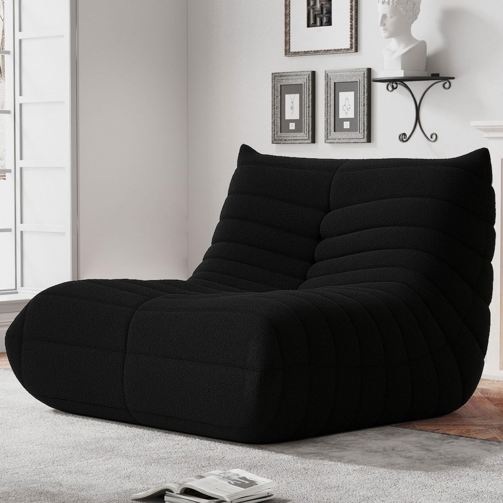WHGBJA bean bag chair with memory foam and soft teddy fabric for relaxing lounging