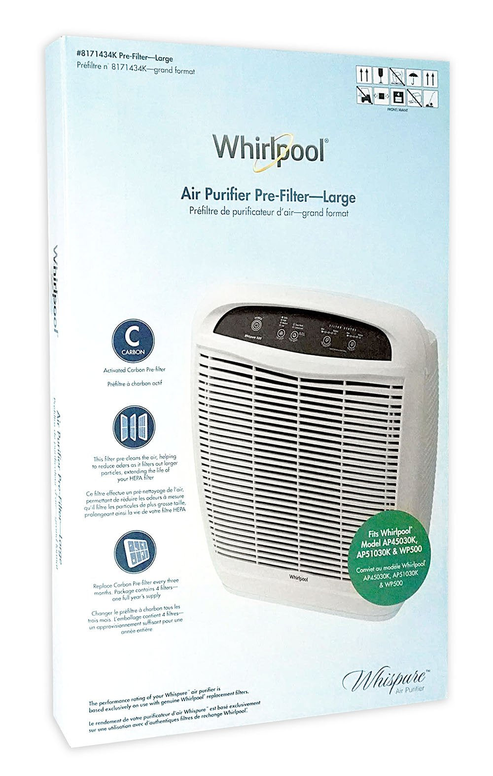 Whirlpool 8171434K carbon pre-filter dimensions suitable for 18x16.5 inch purifiers.