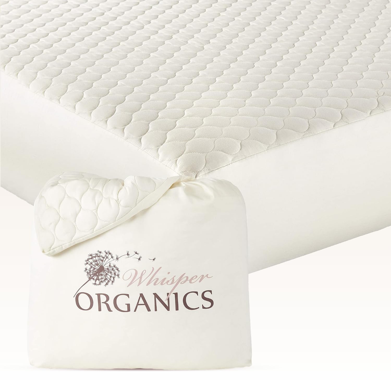 Whisper Organics 100% cotton mattress pad for breathable, cooling comfort.