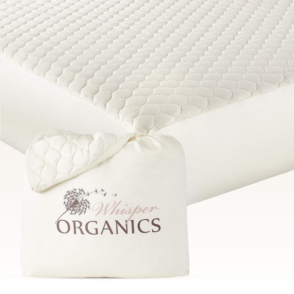 Whisper Organics 100% cotton mattress pad for breathable, cooling comfort.