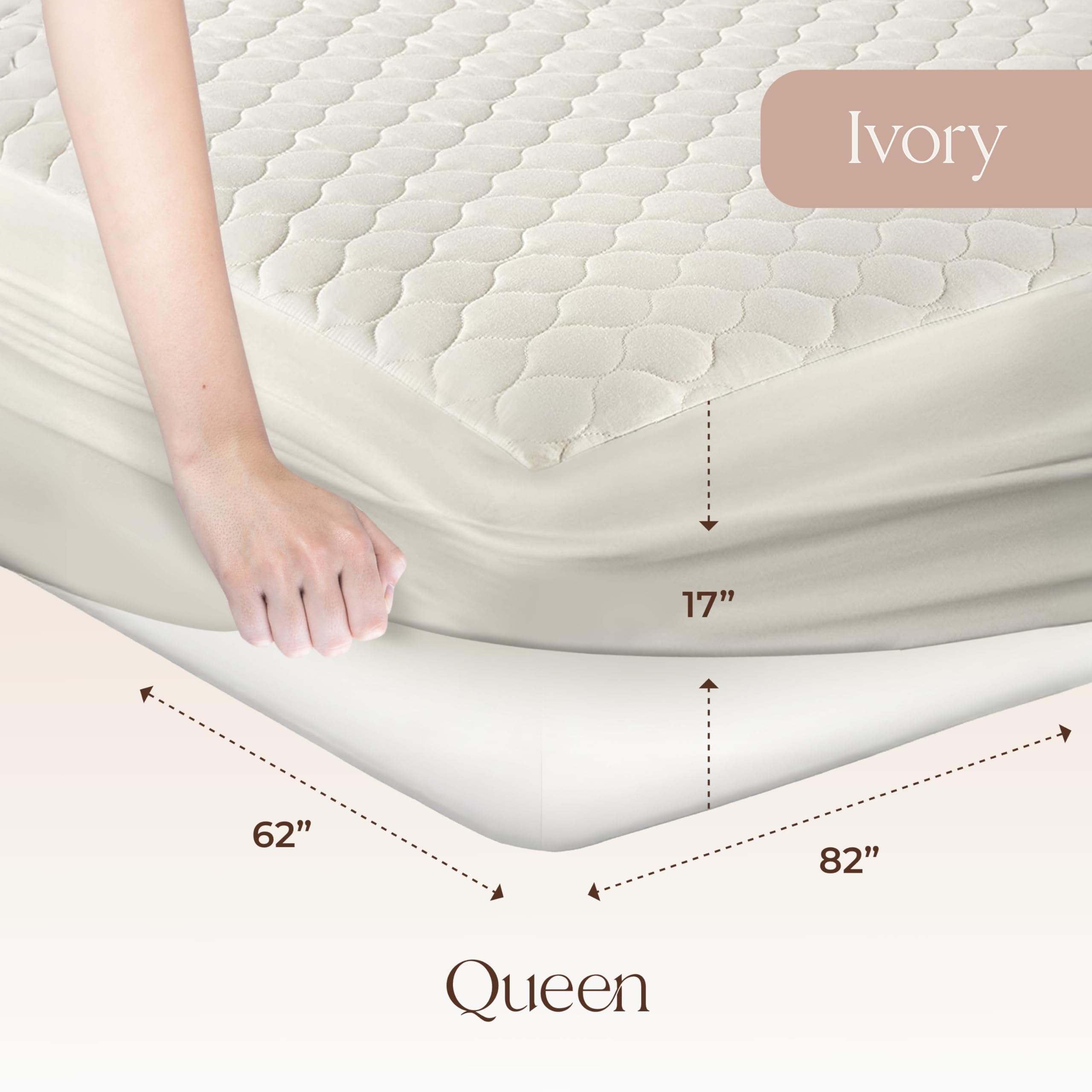 Whisper Organics deep-pocket 17-inch fit secures the mattress pad.