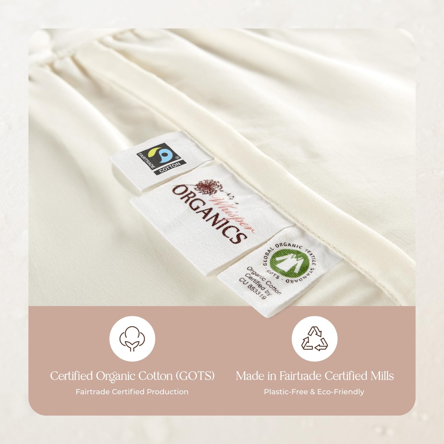 Whisper Organics skin-friendly cotton offers gentle comfort nightly.