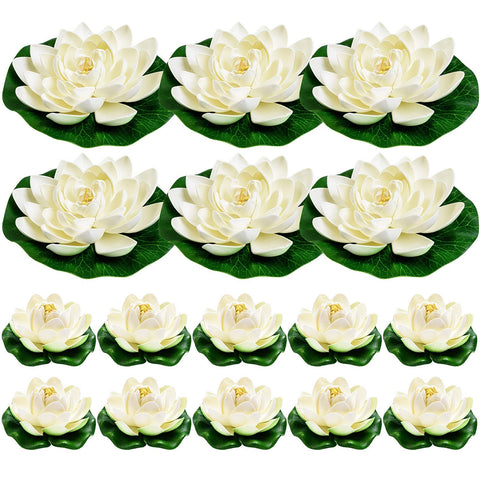 WhistenFla ivory white lotus 7inch floats for elegant pond decor.