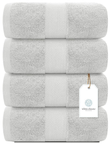 White Classic 700 GSM cotton towels closeup highlights premium fibers and rich texture.