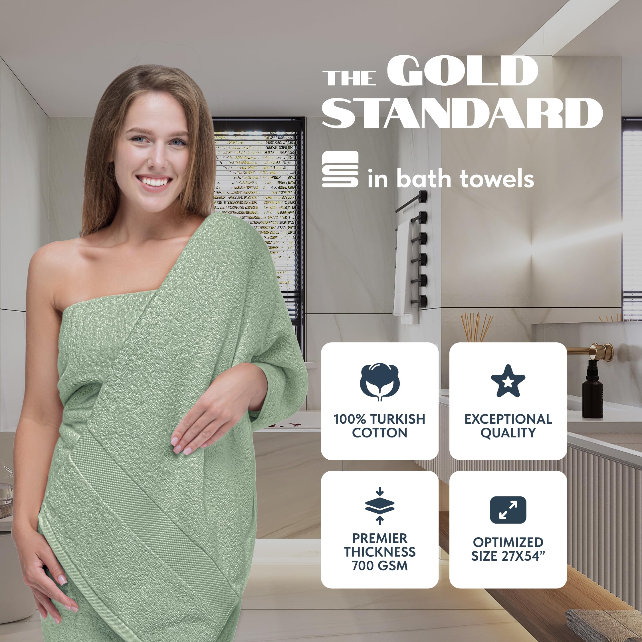 White Classic 700 GSM cotton, ultra-soft weave with fast-drying performance.