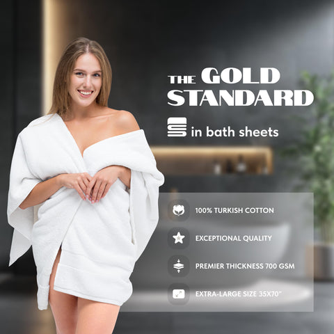 White Classic 700 GSM Turkish cotton towels offer high absorbency and quick drying.