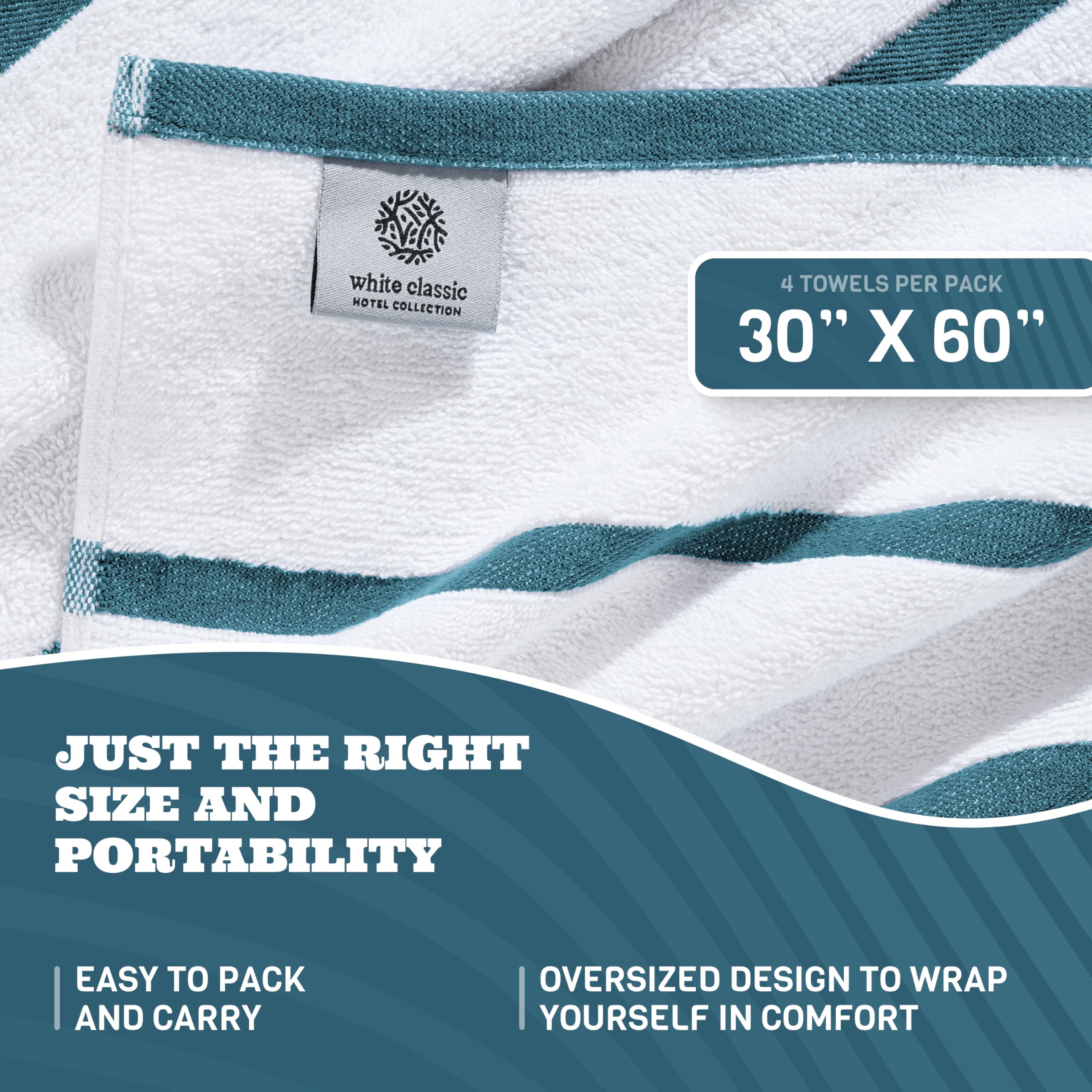 White Classic 500gsm cotton towel highlights plush absorbency after swimming.