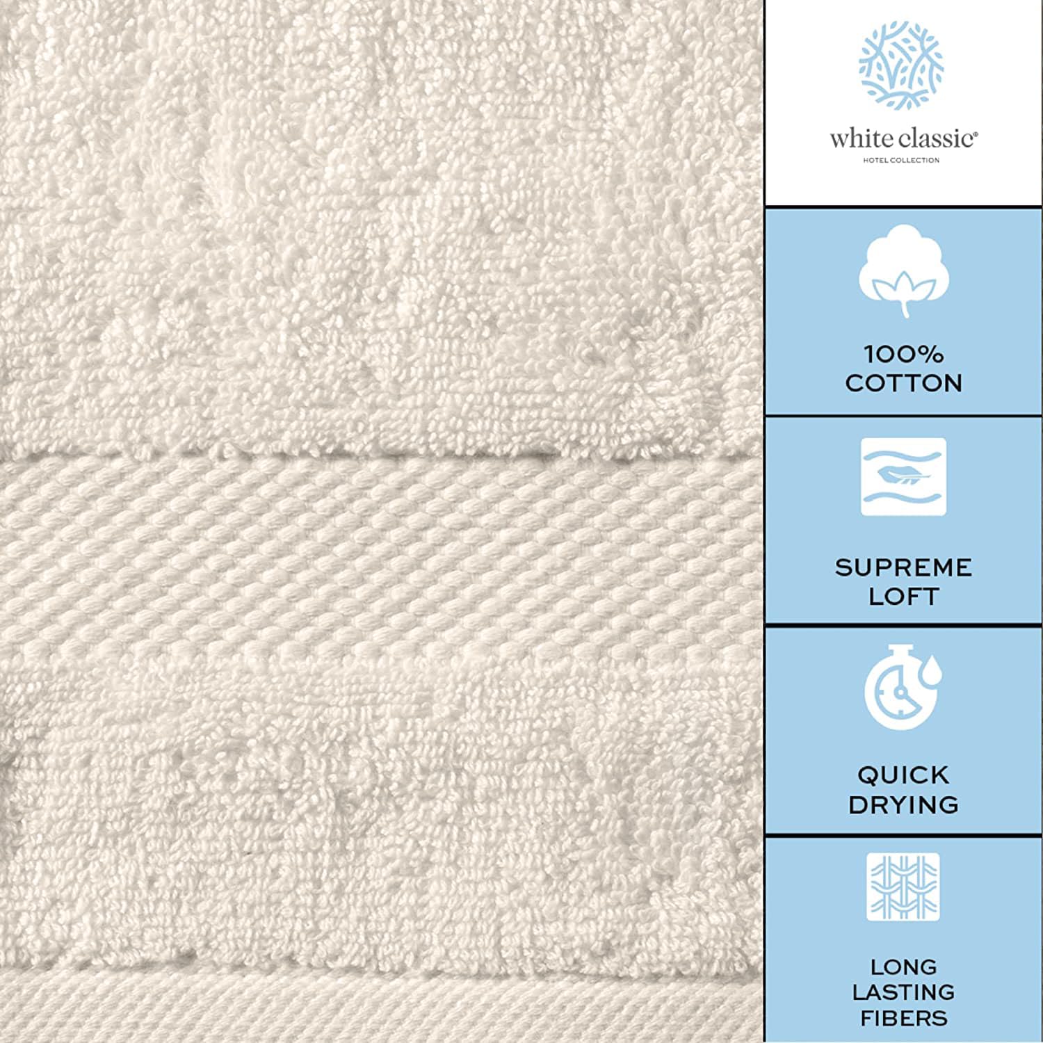 White Classic lint-free bath sheet delivers a clean, plush experience.