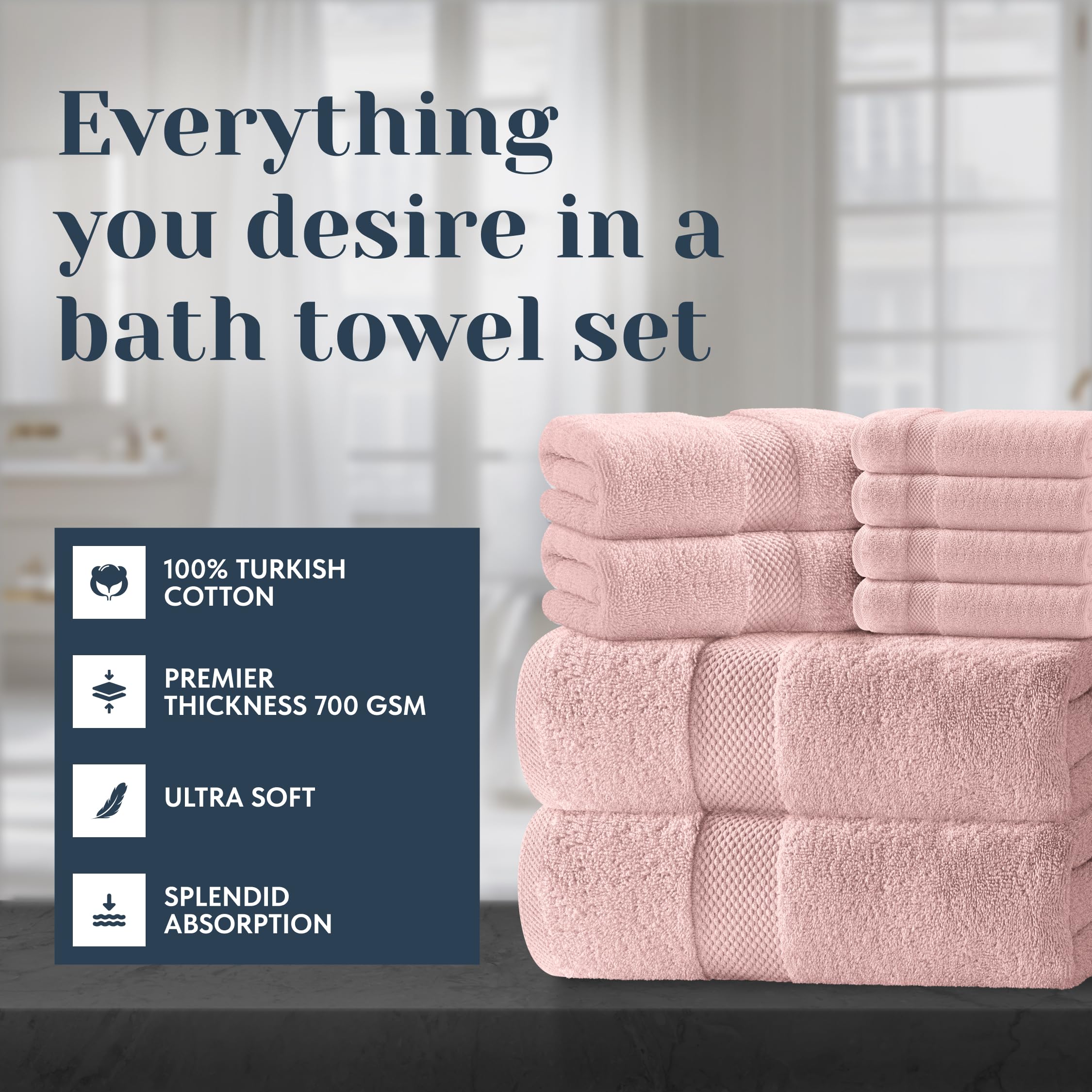 White Classic bath towels on rack in pink highlighting size and drape
