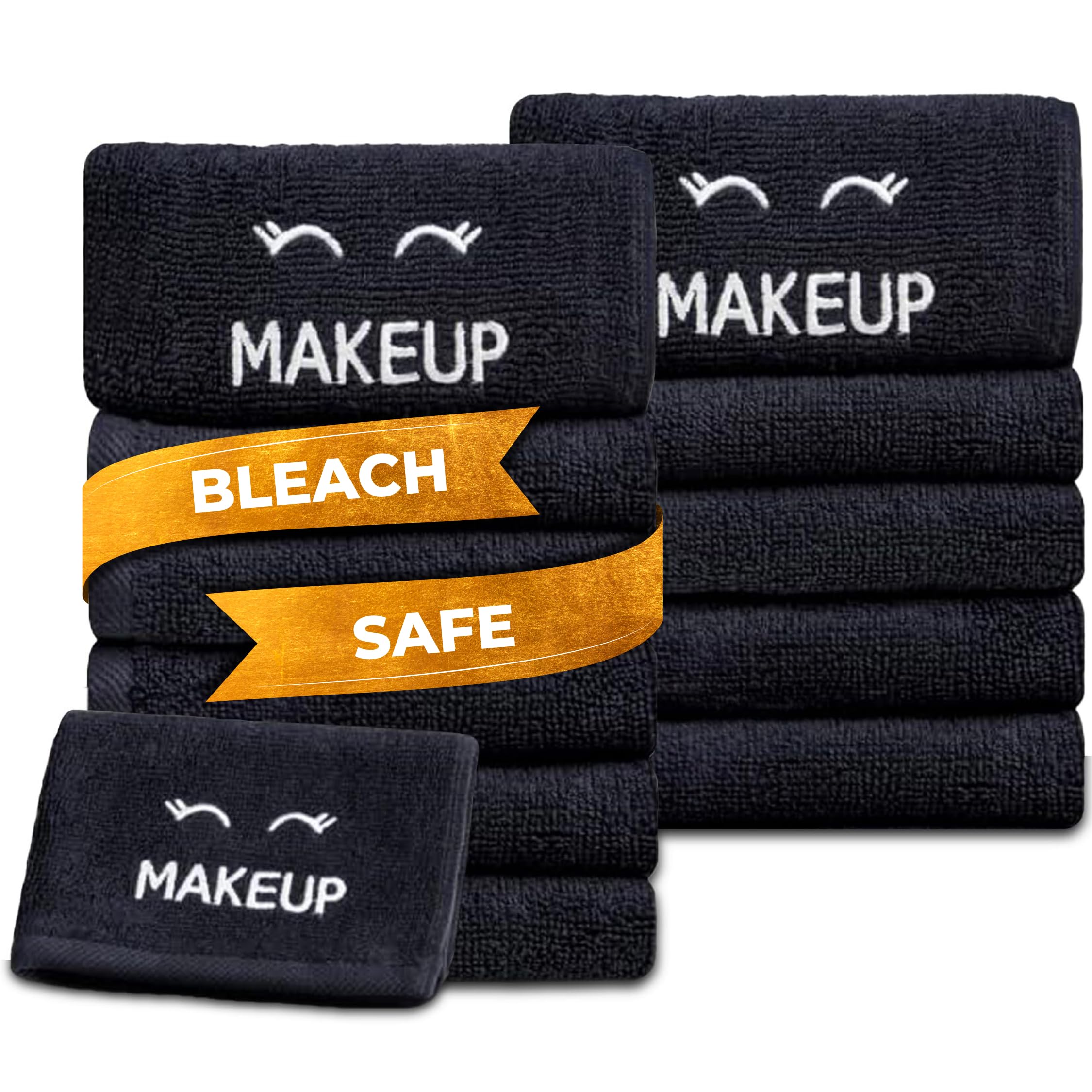 White Classic bleach-safe black makeup washcloths offer gentle removal in a 12-pack