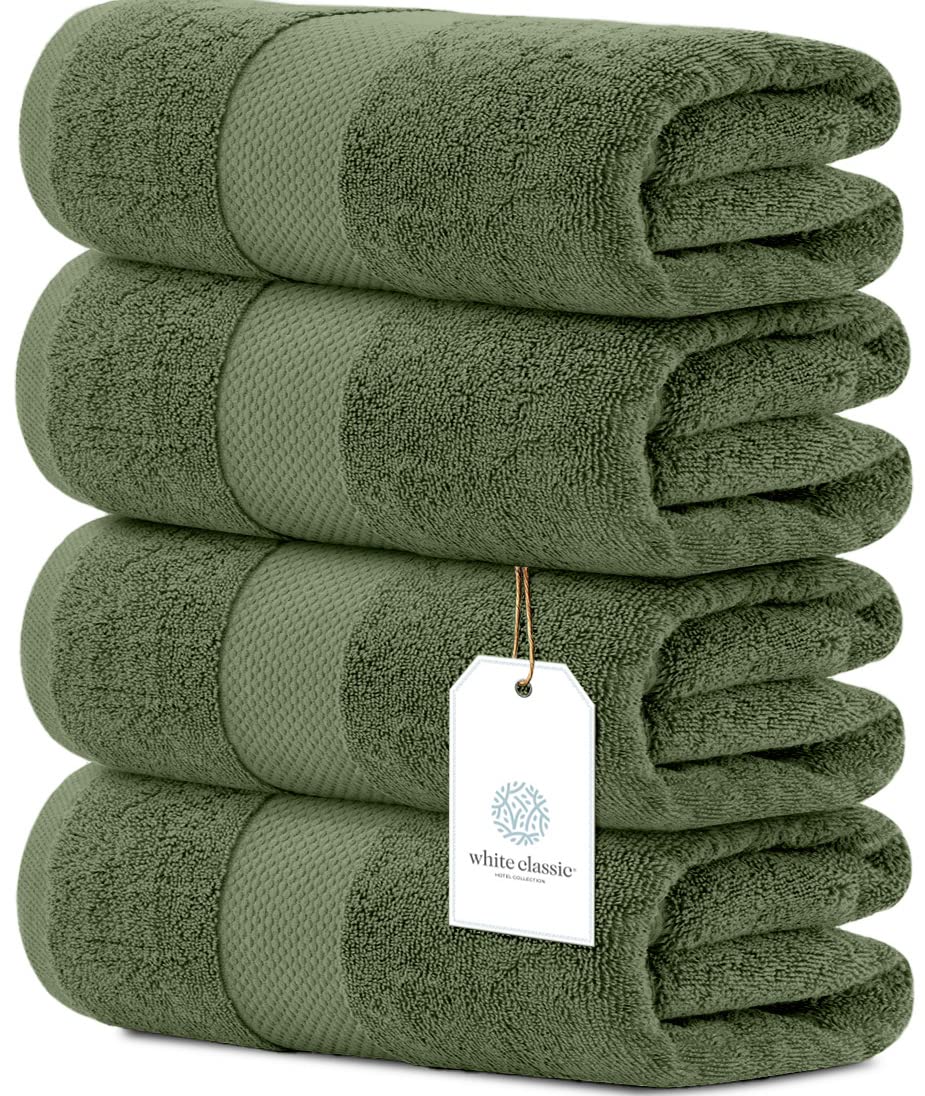 White Classic dark green 4-piece towel set displayed for a hotel-like bath